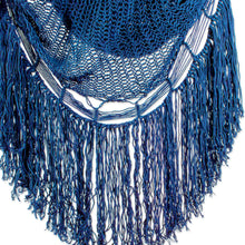 Load image into Gallery viewer, Fringed Navy Cotton Rope Mayan Hammock Swing from Mexico - Sea Breezes in Midnight Blue | NOVICA