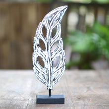 Load image into Gallery viewer, Handmade Albesia Wood Leaf Statuette - Lucky Leaves in White | NOVICA