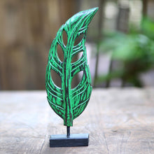 Load image into Gallery viewer, Hand Crafted Albesia Wood Leaf Statuette - Lucky Leaves in Green | NOVICA