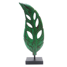 Load image into Gallery viewer, Hand Crafted Albesia Wood Leaf Statuette - Lucky Leaves in Green | NOVICA