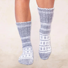 Load image into Gallery viewer, Fair Trade Hand-Knit Thick Slipper Style Grey & White Socks - Himalayan Stars | NOVICA