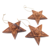 Load image into Gallery viewer, Hand Carved Star-Shaped Holiday Ornaments (Set of 3 - Sunny Christmas | NOVICA