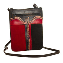 Load image into Gallery viewer, Llama-Themed Red and Black Suede Leather Sling from Peru' - Cusco Llama | NOVICA