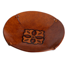 Load image into Gallery viewer, Brown Hand Tooled Leather Catchall Plate from Peru - Colonial Florals | NOVICA