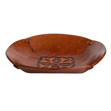 Load image into Gallery viewer, Brown Hand Tooled Leather Catchall Plate from Peru - Colonial Florals | NOVICA