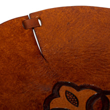 Load image into Gallery viewer, Brown Hand Tooled Leather Catchall Plate from Peru - Colonial Florals | NOVICA