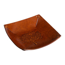 Load image into Gallery viewer, Squared Brown Hand Tooled Leather Catchall from Peru - Sienna Tree | NOVICA