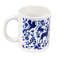 Load image into Gallery viewer, Artisan Crafted Otomi Blue Birds and Flowers Ceramic Mug - Blue Otomi | NOVICA