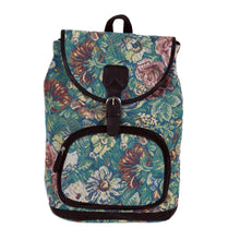 Load image into Gallery viewer, Leather and Cotton Floral-Motif Backpack - Garden of Beauty | NOVICA