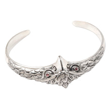 Load image into Gallery viewer, Amethyst and Sterling Silver Owl Cuff Bracelet - All Knowing | NOVICA