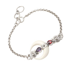 Load image into Gallery viewer, Hand Made Garnet and Amethyst Link Bracelet - Strong Moonlight | NOVICA