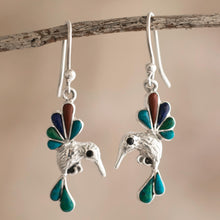 Load image into Gallery viewer, Gemstone Combo Hummingbird Dangle Earrings from Peru - Rainbow Hummingbirds | NOVICA
