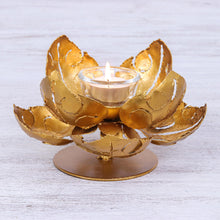 Load image into Gallery viewer, Hand Cut Steel and Gold Foil Lotus Tealight Holder - Blessed Lotus | NOVICA