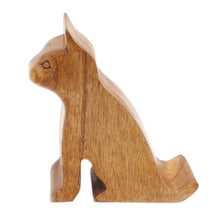 Load image into Gallery viewer, Hand Made Jempinis Wood Cat Phone Stand - Dialing Cat | NOVICA