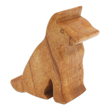 Load image into Gallery viewer, Hand Carved Jempinis Wood Phone Stand - Dialing Dog | NOVICA