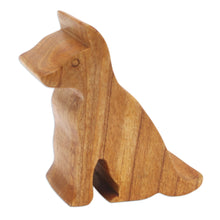 Load image into Gallery viewer, Hand Carved Jempinis Wood Phone Stand - Dialing Dog | NOVICA