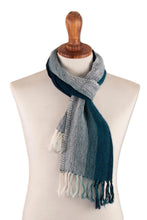 Load image into Gallery viewer, Unisex Teal Alpaca Scarf - Coastal Colors | NOVICA
