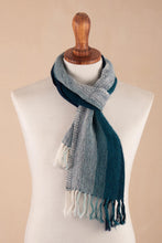 Load image into Gallery viewer, Unisex Teal Alpaca Scarf - Coastal Colors | NOVICA