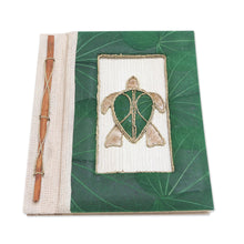 Load image into Gallery viewer, Green Natural Fiber Turtle-Motif Journal - Tortoise Thoughts in Green | NOVICA
