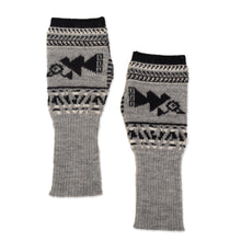 Load image into Gallery viewer, Soft Fingerless Mitts in 100% Baby Alpaca from Peru - Chancay Icons in Grey | NOVICA