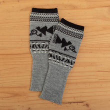 Load image into Gallery viewer, Soft Fingerless Mitts in 100% Baby Alpaca from Peru - Chancay Icons in Grey | NOVICA