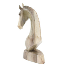 Load image into Gallery viewer, Handmade Hibiscus Wood Horse Head Statuette - Horse Guard | NOVICA