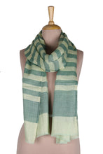 Load image into Gallery viewer, Striped Wool and Silk Blend Shawl - Mint Stripes | NOVICA