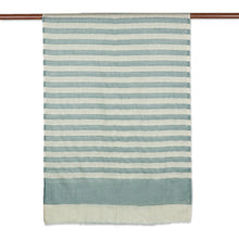 Load image into Gallery viewer, Striped Wool and Silk Blend Shawl - Mint Stripes | NOVICA
