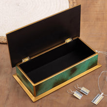 Load image into Gallery viewer, Hand Painted Glass and Wood Decorative Box - Ocean Harmony in Green | NOVICA