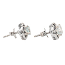 Load image into Gallery viewer, Rhodium-Plated Blue Topaz and Sapphire Stud Earrings - Blue Fire | NOVICA