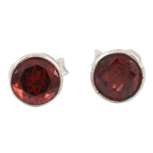 Load image into Gallery viewer, Garnet and Sterling Silver Stud Earrings - Red Night | NOVICA