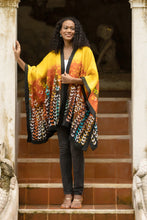 Load image into Gallery viewer, Hand Crafted Linen Batik Kimono Jacket - Lucky Yellow | NOVICA