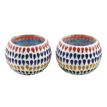 Load image into Gallery viewer, Colorful Glass Mosaic Tealight Candle Holders (Pair) - Festive Drops | NOVICA