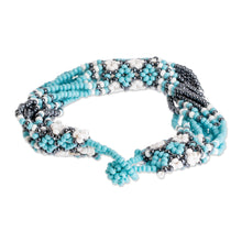Load image into Gallery viewer, Floral Motif Beaded Bracelet - Flower Harmony in Sky | NOVICA