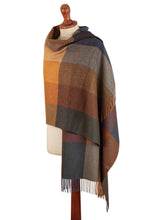 Load image into Gallery viewer, Super Soft Brown-Orange Plaid Alpaca Wool Patterned Scarf - Autumn Squared | NOVICA