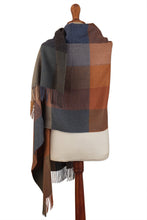 Load image into Gallery viewer, Super Soft Brown-Orange Plaid Alpaca Wool Patterned Scarf - Autumn Squared | NOVICA