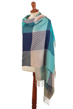 Load image into Gallery viewer, Color Block Baby ALpaca and SIlk Shawl in Blues and Green - Soft Sweet Blues | NOVICA
