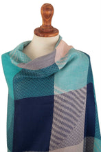 Load image into Gallery viewer, Color Block Baby ALpaca and SIlk Shawl in Blues and Green - Soft Sweet Blues | NOVICA