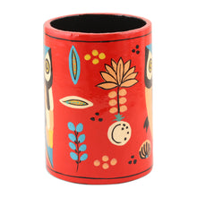 Load image into Gallery viewer, Hand Made Papier Mache Pen Holder - Owl Story in Red | NOVICA