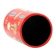 Load image into Gallery viewer, Hand Made Papier Mache Pen Holder - Owl Story in Red | NOVICA