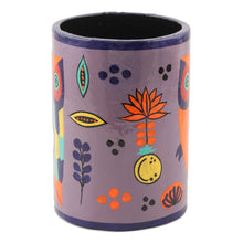 Load image into Gallery viewer, Hand Painted Papier Mache Pen Holder - Owl Story in Dusty Lavender | NOVICA