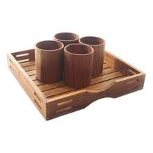 Load image into Gallery viewer, Artisan Crafted Teak Wood Tray from Bali - Refreshments | NOVICA