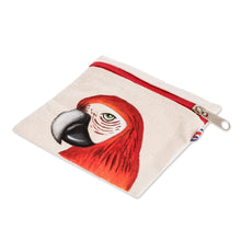 Load image into Gallery viewer, Costa Rican Hand Painted Red Macaw Cotton Coin Purse - Wise Scarlet Macaw | NOVICA
