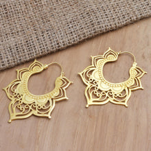 Load image into Gallery viewer, Hand Made Gold-Plated Brass Hoop Earrings - All in Bloom | NOVICA