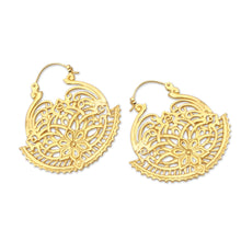 Load image into Gallery viewer, Artisan Made Gold-Plated Brass Hoop Earrings - Swaying Blossoms | NOVICA