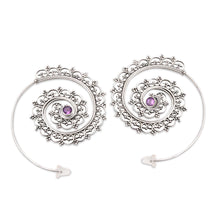 Load image into Gallery viewer, Amethyst and Sterling Silver Drop Earrings from Bali - Eternal Path in Purple | NOVICA