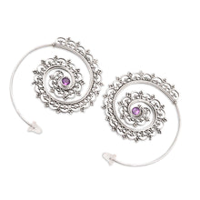 Load image into Gallery viewer, Amethyst and Sterling Silver Drop Earrings from Bali - Eternal Path in Purple | NOVICA
