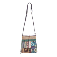 Load image into Gallery viewer, Thai Cotton Patchwork Sling Bag with Leather Strap - Intermission in Green | NOVICA