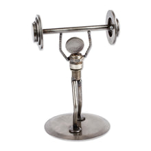 Load image into Gallery viewer, Weightlifter Recycled Metal Sculpture - Strength | NOVICA