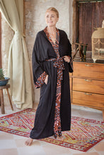 Load image into Gallery viewer, Rayon Robe with Black and Orange Batik Pattern from Java - Orange Elegance | NOVICA
